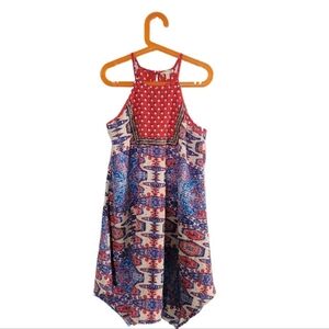 MONTEAU Girl Boho Print Dress Size 14 Handkerchief Hem